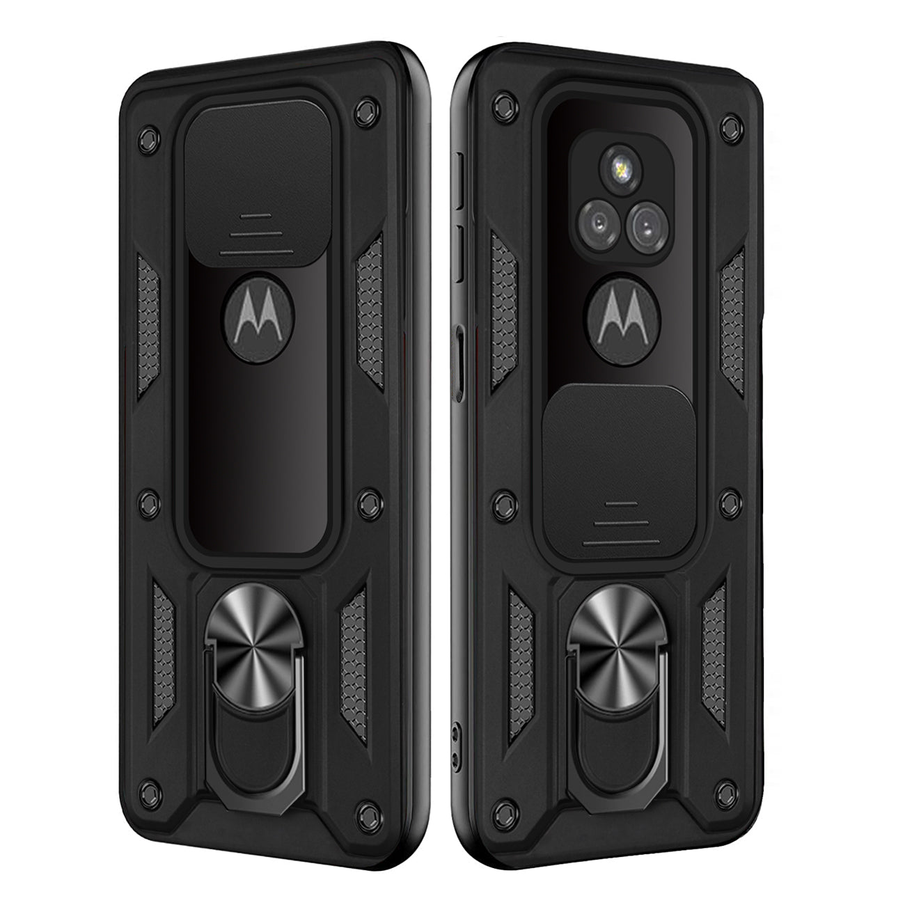 Kickstand Ring Holder with Slide Camera Cover TPU Shockproof Case and Magnetic Car Mount for MOTOROLA G PLAY In Black In Black